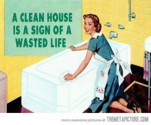 funny vintage woman cleaning house