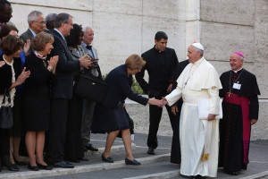 Pope Francis greets auditors of the Synod on the Family as he arrives ...