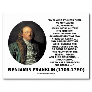 Playing Chess Caution Benjamin Franklin Quote Postcard