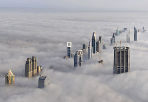 Funny photos Dubay buildings above clouds