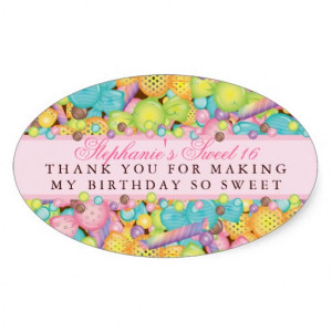 Colourful Candy Sweet 16 Favour Thank You Sticker