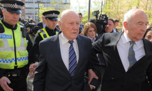 Stuart Hall leaving Preston crown court with solicitor Maurice Watkins ...