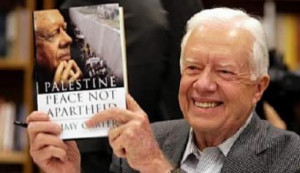 Jimmy Carter with his book. Palestine: Peace Not Apartheid