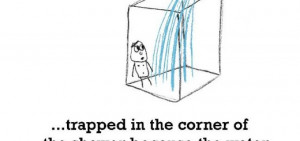 in the corner of the shower because the water has gone super cold