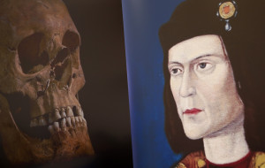 television image of King Richard III's skull is seen next to a ...