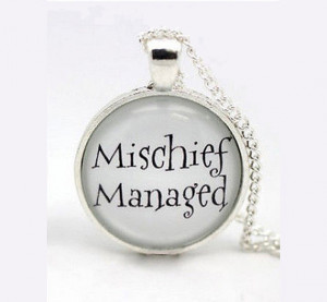 Harry Potter Quote Mischief Managed Glass Tile Tray Pendant Necklace