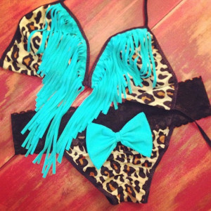Leopard and Turquoise Fringe Bikini by EnvyBikinis on Etsy, $128.00