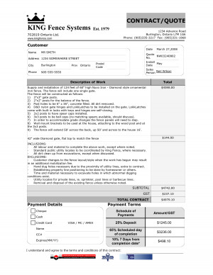 Contract Quote King Fence Systems Ontario Ltd Www Kingfence Com ...