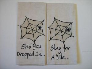 Halloween-Tea-Towels-with-Embroidered-Spider-Webs-and-Sayings-Cotton ...