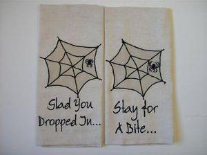 Halloween-Tea-Towels-with-Embroidered-Spider-Webs-and-Sayings-Cotton ...