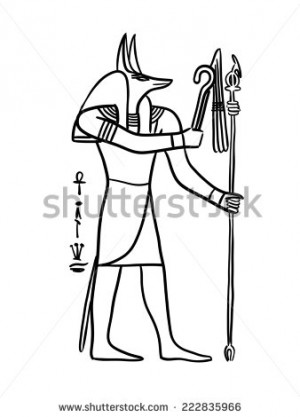 Anubis Egyptian God Illustration Black Line Isolated On White Stock