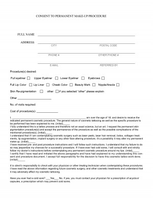 Release Form For Permanent Makeup