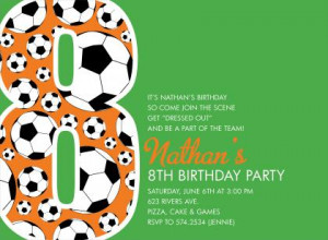 8th Birthday Soccer Green Birthday Invitations