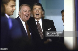 President Ronald W Reagan standing with Attourney General Edwin Meese