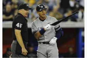 The Yankees' Alex Rodriguez argues a call with umpire Jeff Nelson at ...