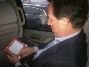 Rick Santorum plays with an Etch A Sketch after Eric Fehrnstrom’s ...