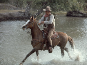 Actor John Wayne During Filming of Western Movie 