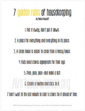 Golden Rules for Housekeeping by Melissa Ringstaff from 