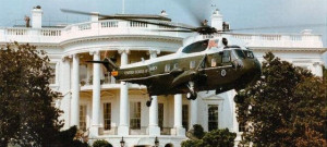 Marine One taking off from the White House lawn.