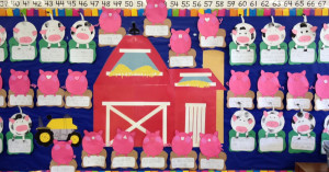 Here is the farm bulletin board with all of the pigs and cows.