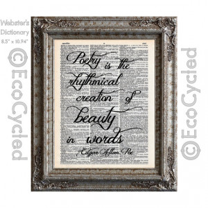 Edgar Allan Poe Quote Poetry Beauty in Words by on Vintage Upcycled ...