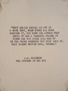 THE J.D. SALINGER Typewriter quote on 5x7 cardstock by WritersWire, $6 ...