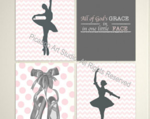 ... ballerina, quotes for nursery, ballerina slippers, polka dot, Set of 4