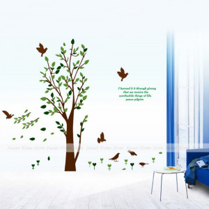 Spring Tree Flying Birds Quotes Removable Vinyl Wall Sticker DIY Art ...