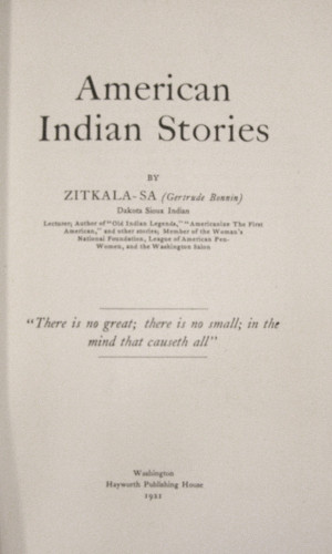 American Indian Stories by Zitkala Sa Signed