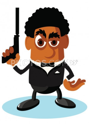 Stock Illustrations: Cartoon Secret Agent Guy With Gun.