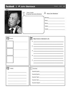 Steinbeck Facebook Profile Worksheet, with Steinbeck quotes students ...