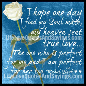 hope one day I find my Soul mate, my heaven sent true love… The one ...