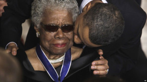 ... and poet Maya Angelou after awarding her the 2010 Medal of Freedom