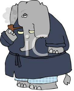 ... Pajamas and a Robe, and Smoking a Pipe - Royalty Free Clipart Picture