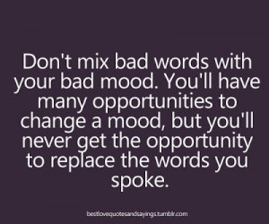 Don't mix bad words with your bad mood. You'll have many opportunities ...