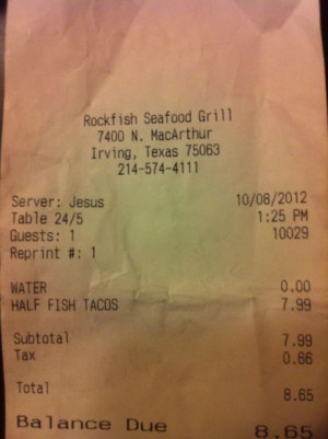 receipt from a restaurant reminded me of Mark 10:45 where Jesus says ...
