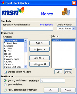 Stock Quotes Dialog Box
