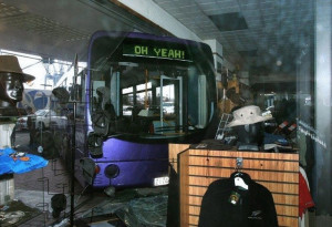 Oh Yea! Bus Crashes into a clothing store. Least the bus has a sense ...