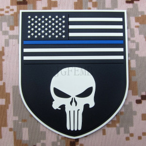 Punisher Thin Blue Line American Flag Patch