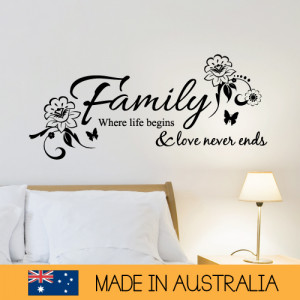 about Family Where Life Begins Butterfly Wall Sticker Home Quotes ...