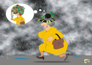 Cartoon rainy day medium by Pinella tagged regen hut blumen