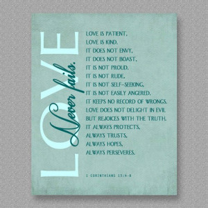 Love Quote Corinthians 13:4-8, Old Teal Blue