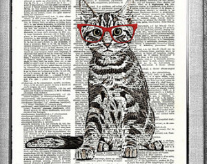 ... Dorm Room Poster, Wall Decor, Cat Decoration, Cute Animal Art, Animal