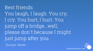 cry You hurt I hurt You jump off a bridge well please don 39 t