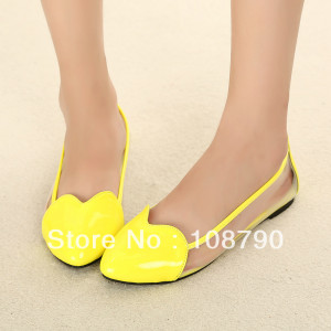 2013 summer neon shoes japanned leather love transparent casual flat