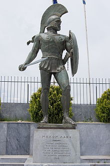 Statue in modern Sparta to commemorate King Leonidas I , who led the ...