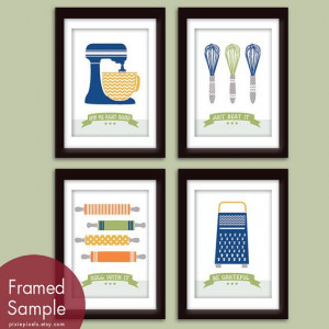 Cute Kitchen Quotes (Pattern Kitchen Prep Utensils) Set of 4 - 5x7 Art ...