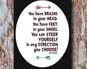 Dr Seuss quote nursery printable ar t You have brains in your head 4x6 ...