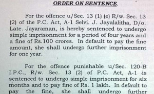 The court order declaring Jayalalithaa guilty in corruption case.