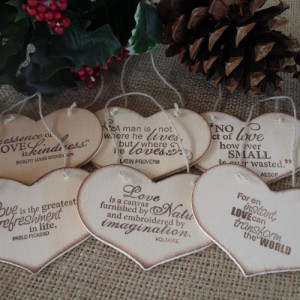 SET OF 6 Rustic Wood Famous Love Quote Christmas Ornaments - Item 1317